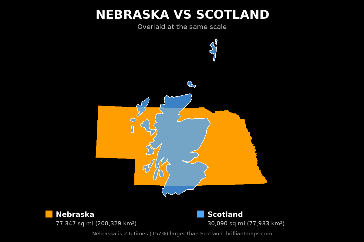 Nebraska vs Scotland Size Comparison Map