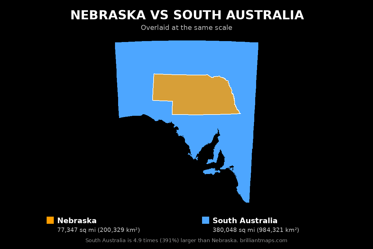 Nebraska vs South Australia Size Comparison Map
