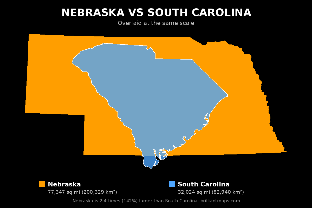Nebraska vs South Carolina Size Comparison Map