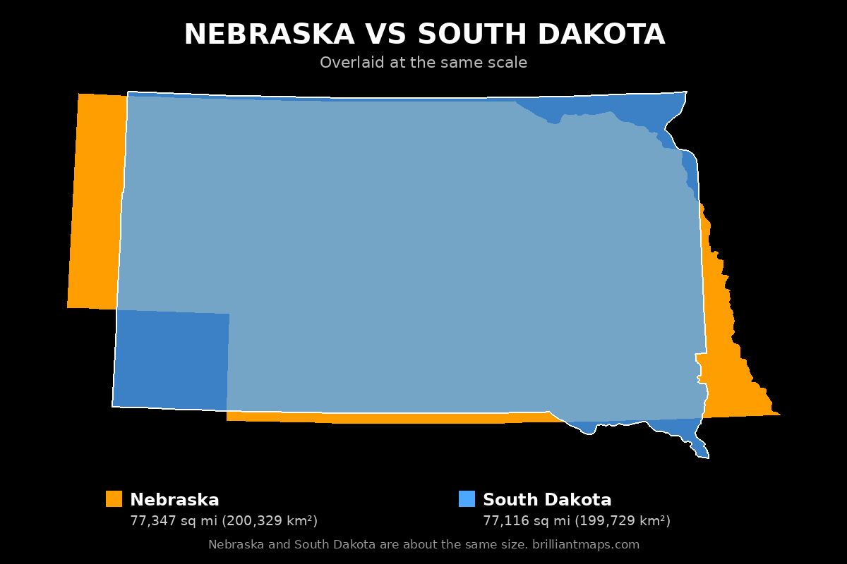 Nebraska vs South Dakota Size Comparison Map