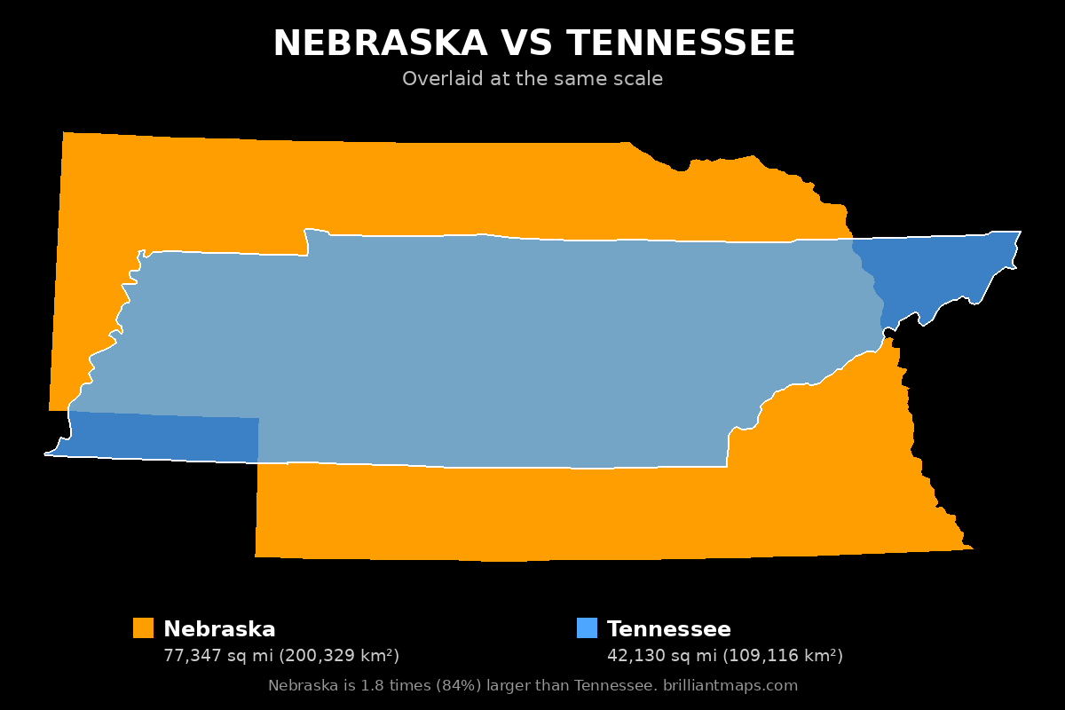 Nebraska vs Tennessee Size Comparison Map