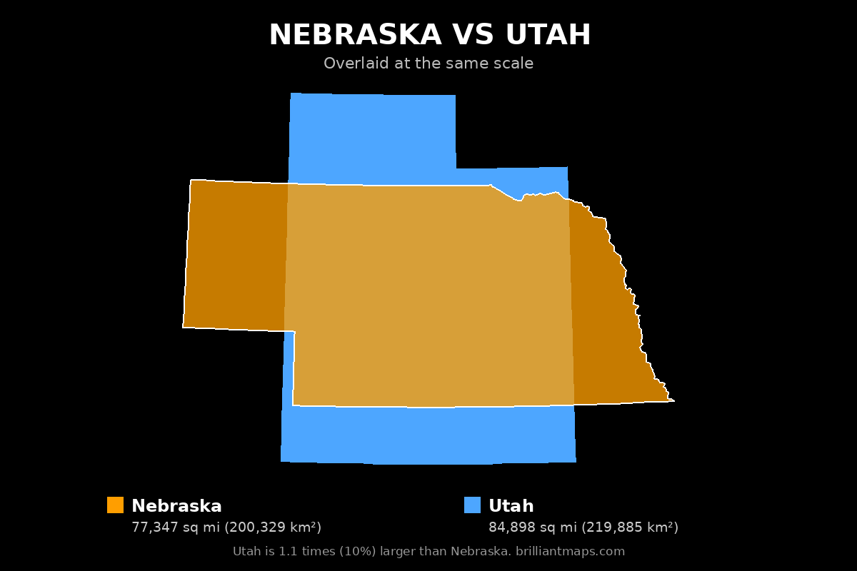 Nebraska vs Utah Size Comparison Map