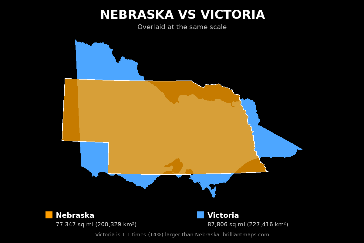 Nebraska vs Victoria Size Comparison Map