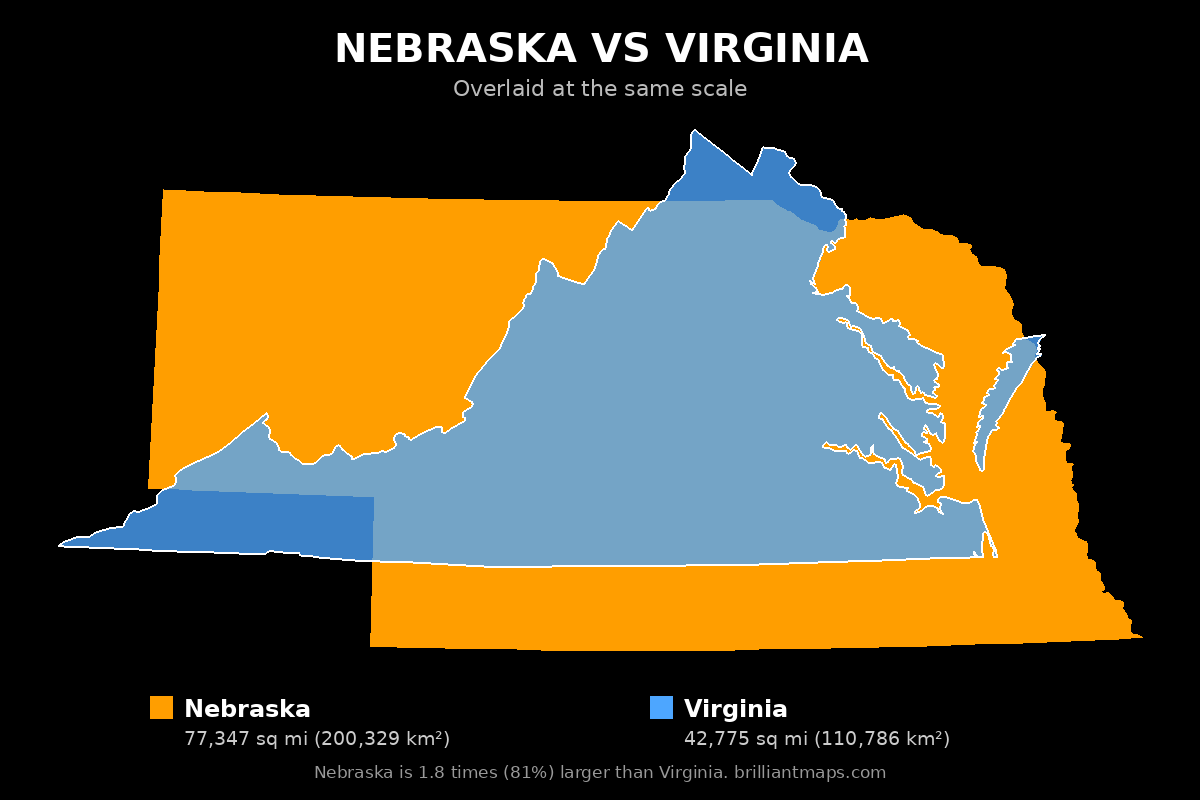 Nebraska vs Virginia Size Comparison Map