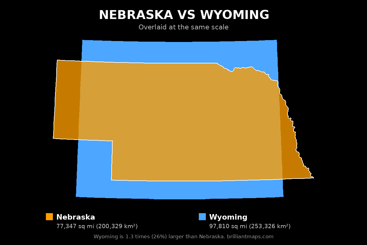 Nebraska vs Wyoming Size Comparison Map