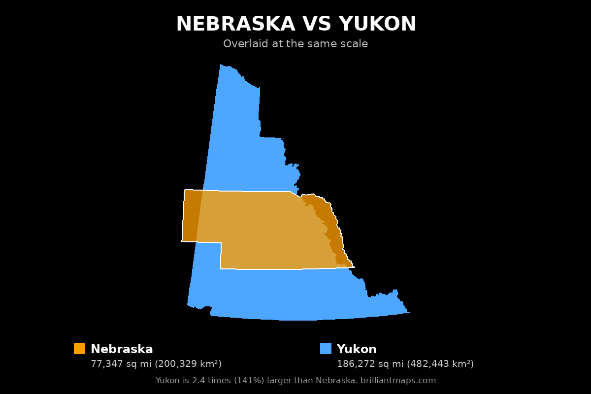 Nebraska vs Yukon Size Comparison Map