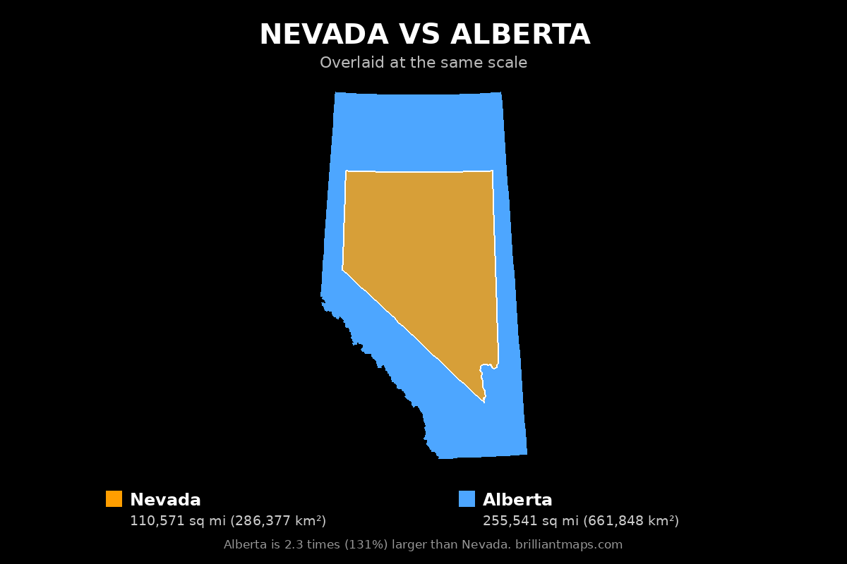 Nevada vs Alberta Size Comparison Map