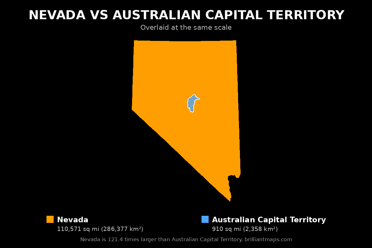 Nevada vs Australian Capital Territory Size Comparison Map