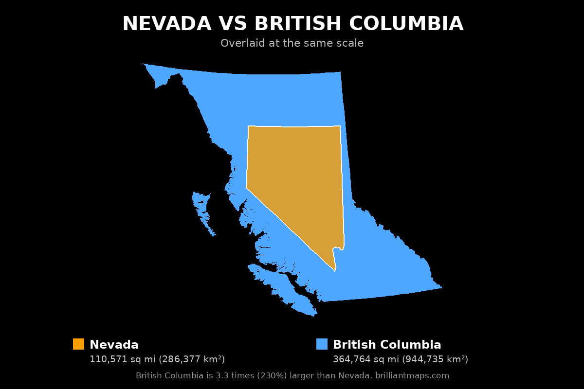 Nevada vs British Columbia Size Comparison Map