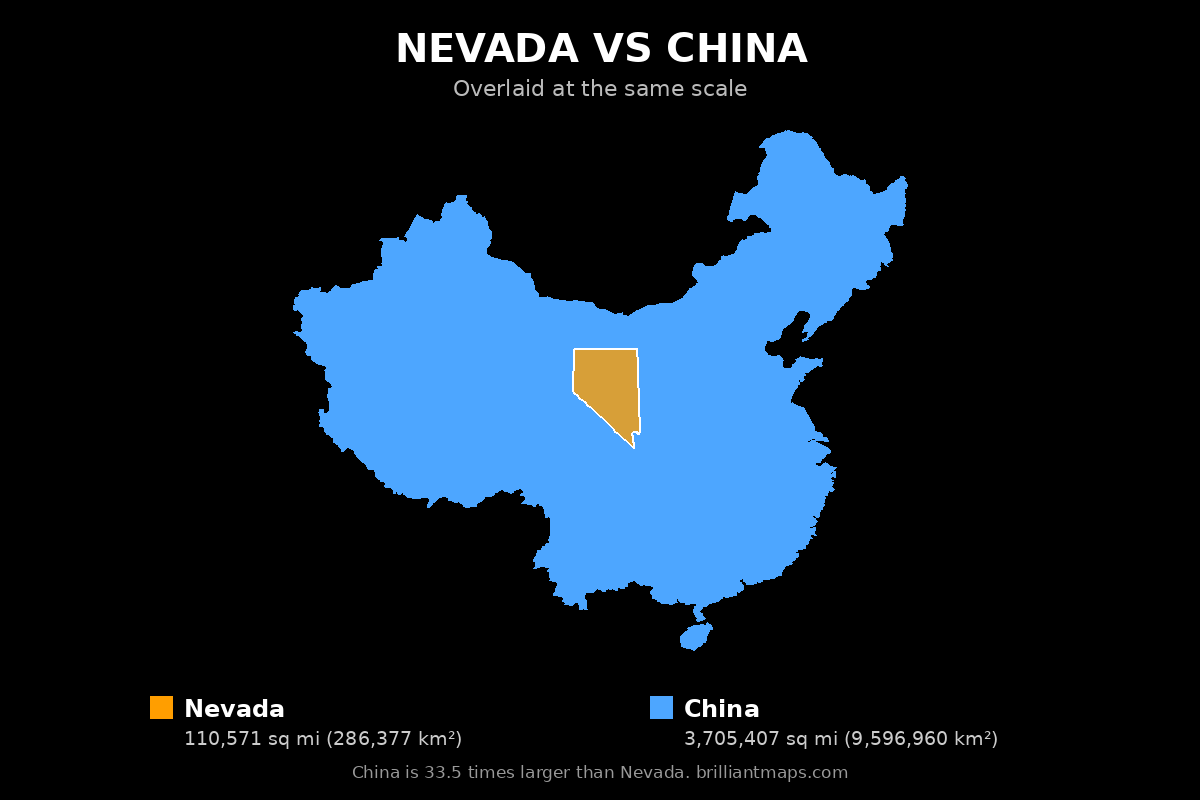 Nevada vs China Size Comparison Map