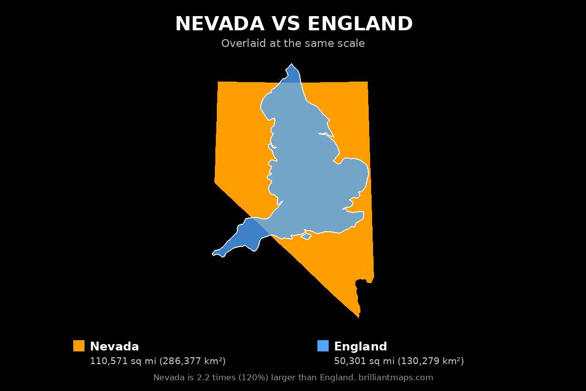 Nevada vs England Size Comparison Map