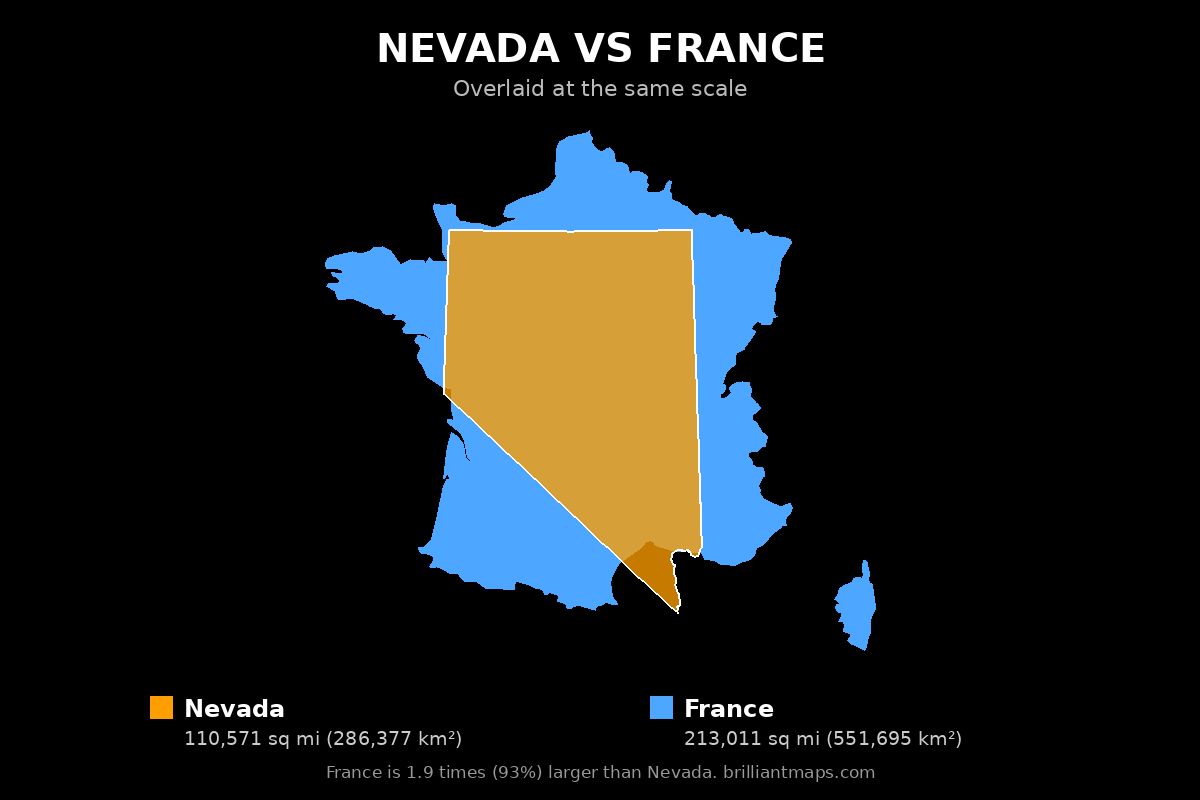Nevada vs France Size Comparison Map