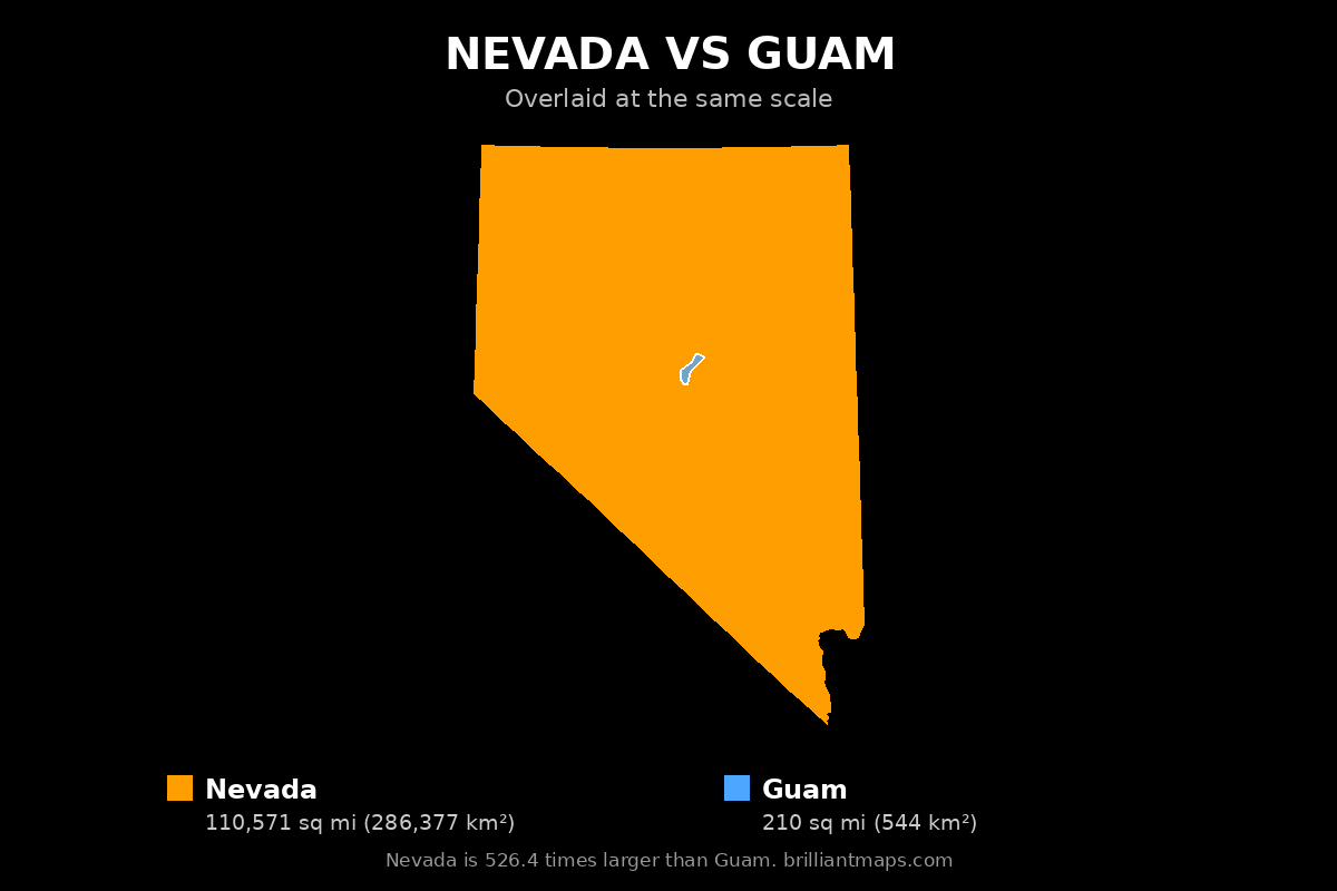 Nevada vs Guam Size Comparison Map
