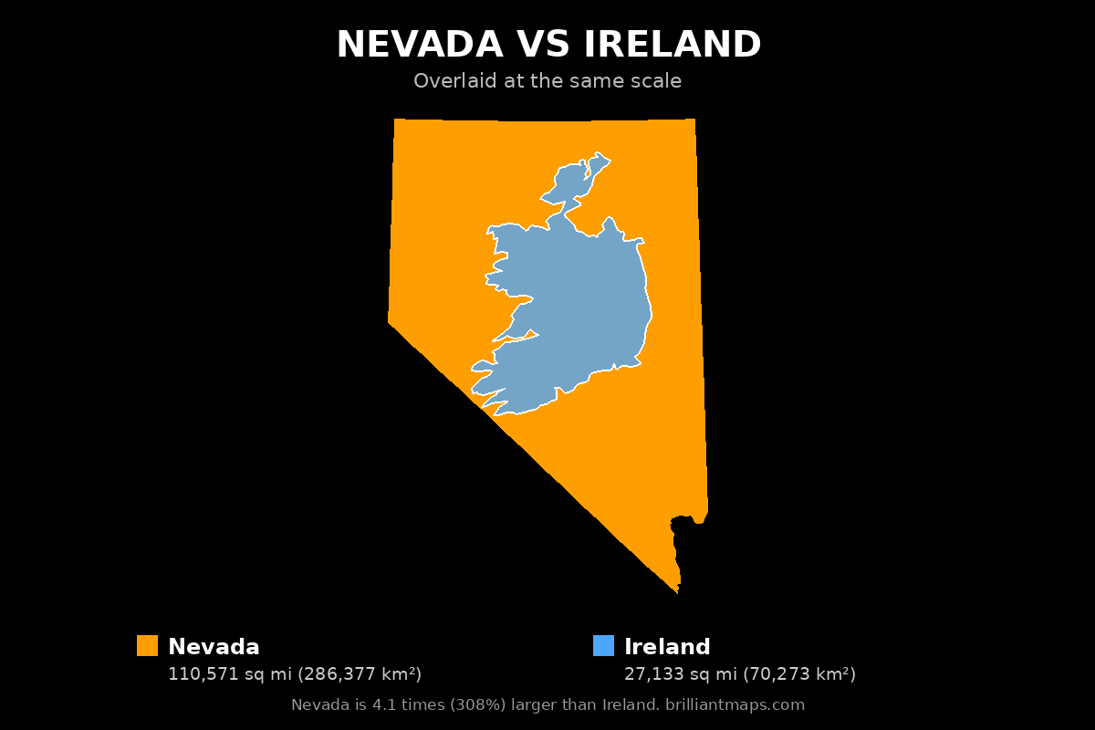 Nevada vs Ireland Size Comparison Map