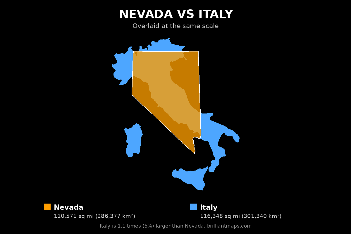 Nevada vs Italy Size Comparison Map