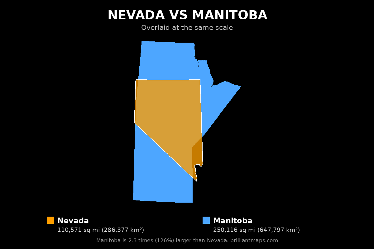 Nevada vs Manitoba Size Comparison Map