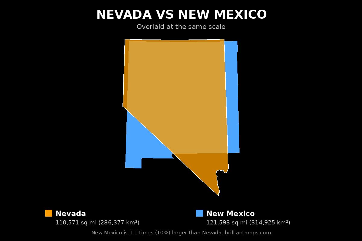 Nevada vs New Mexico Size Comparison Map