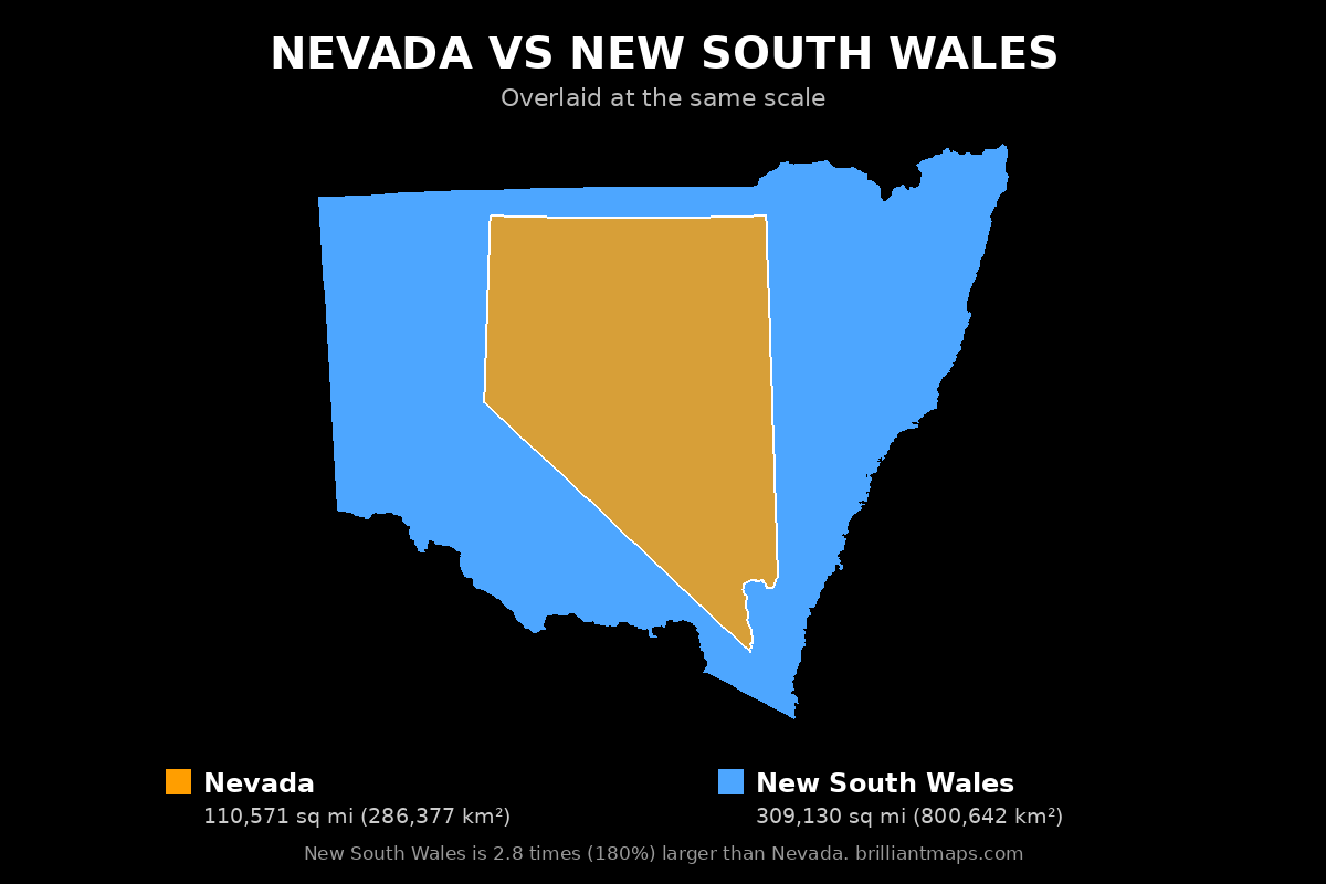 Nevada vs New South Wales Size Comparison Map