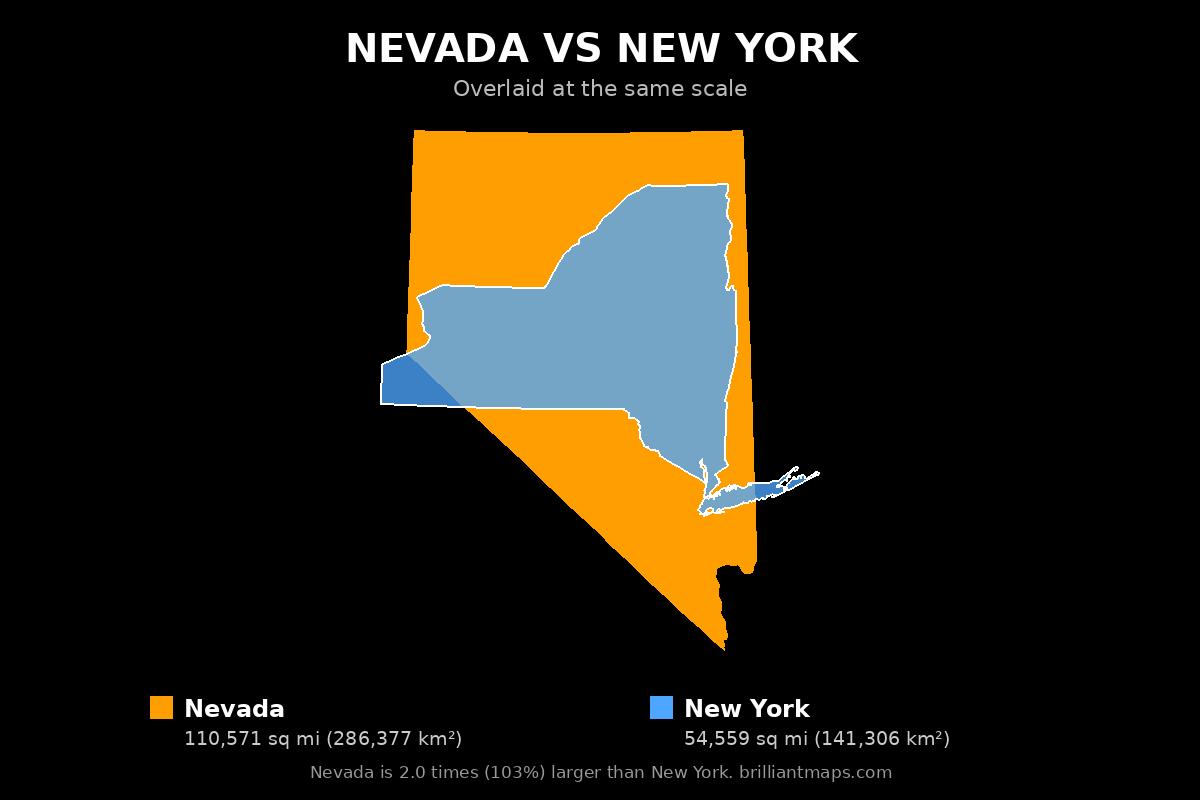 Nevada vs New York Size Comparison Map