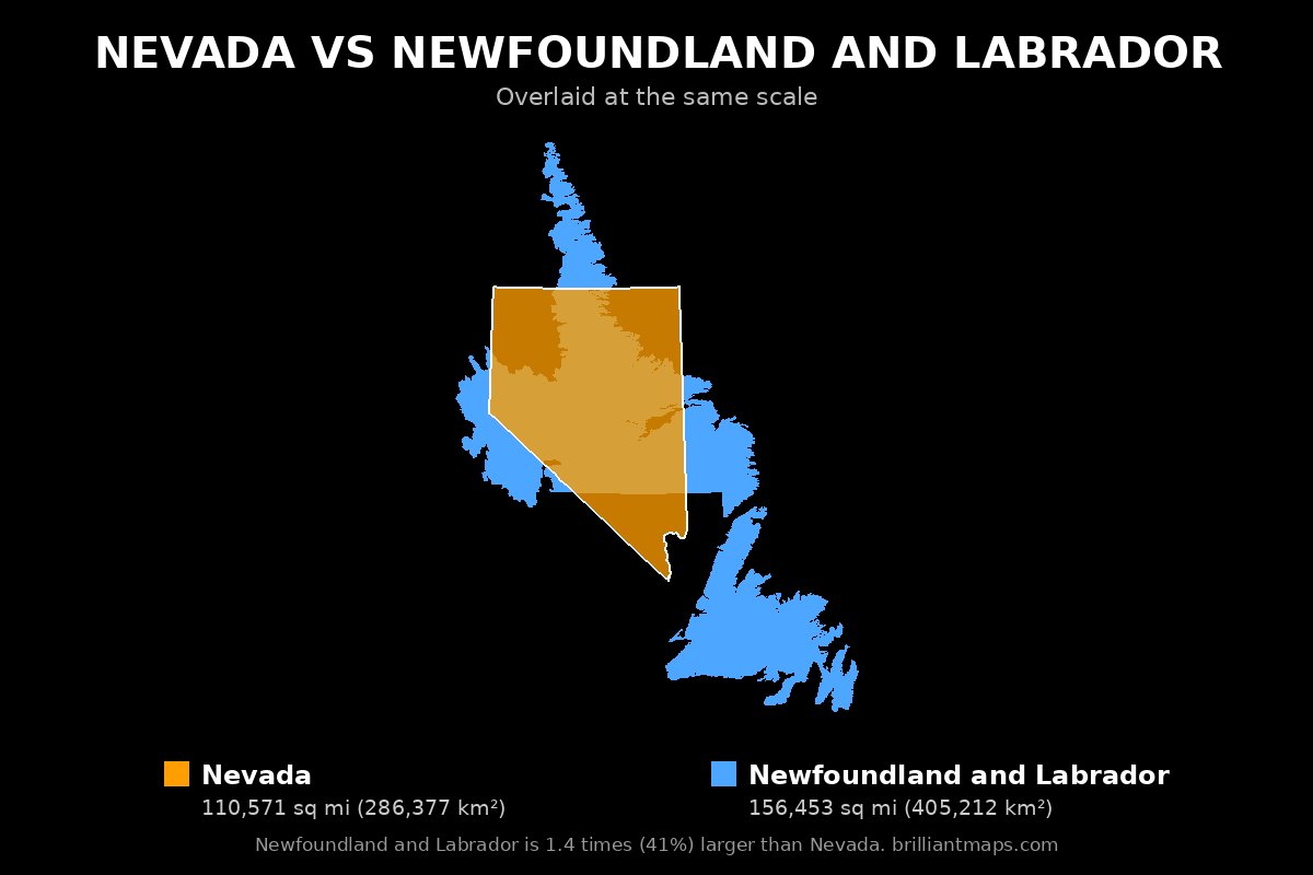 Nevada vs Newfoundland and Labrador Size Comparison Map