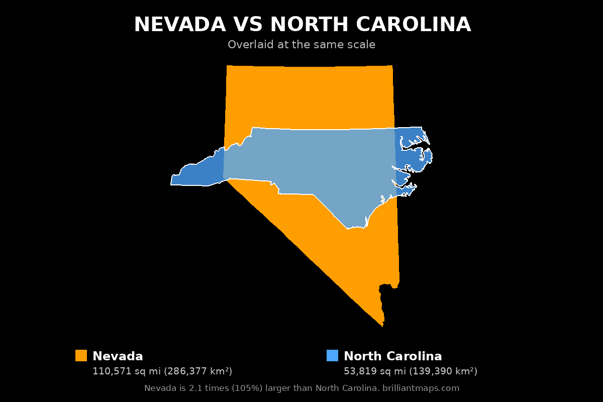 Nevada vs North Carolina Size Comparison Map