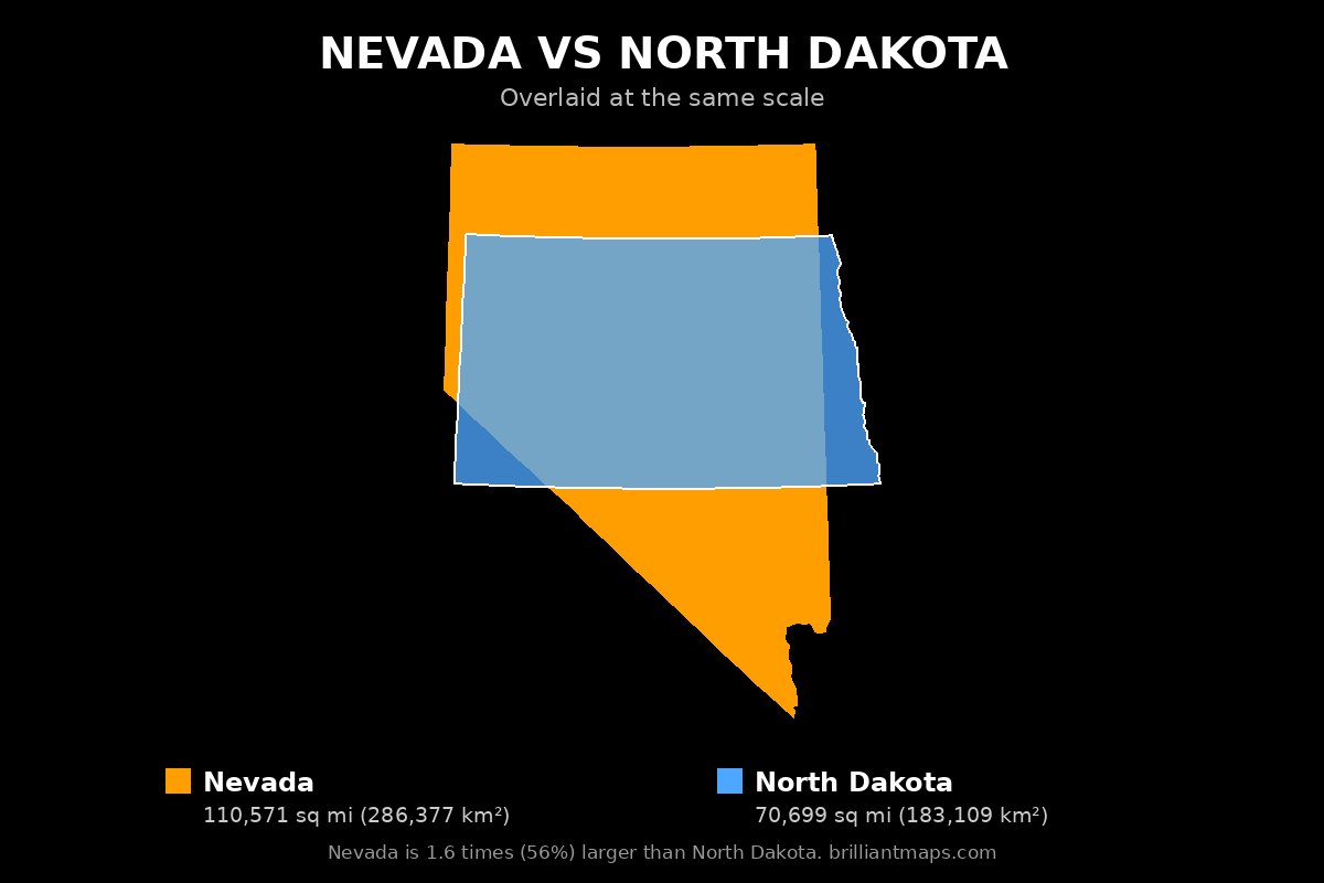 Nevada vs North Dakota Size Comparison Map