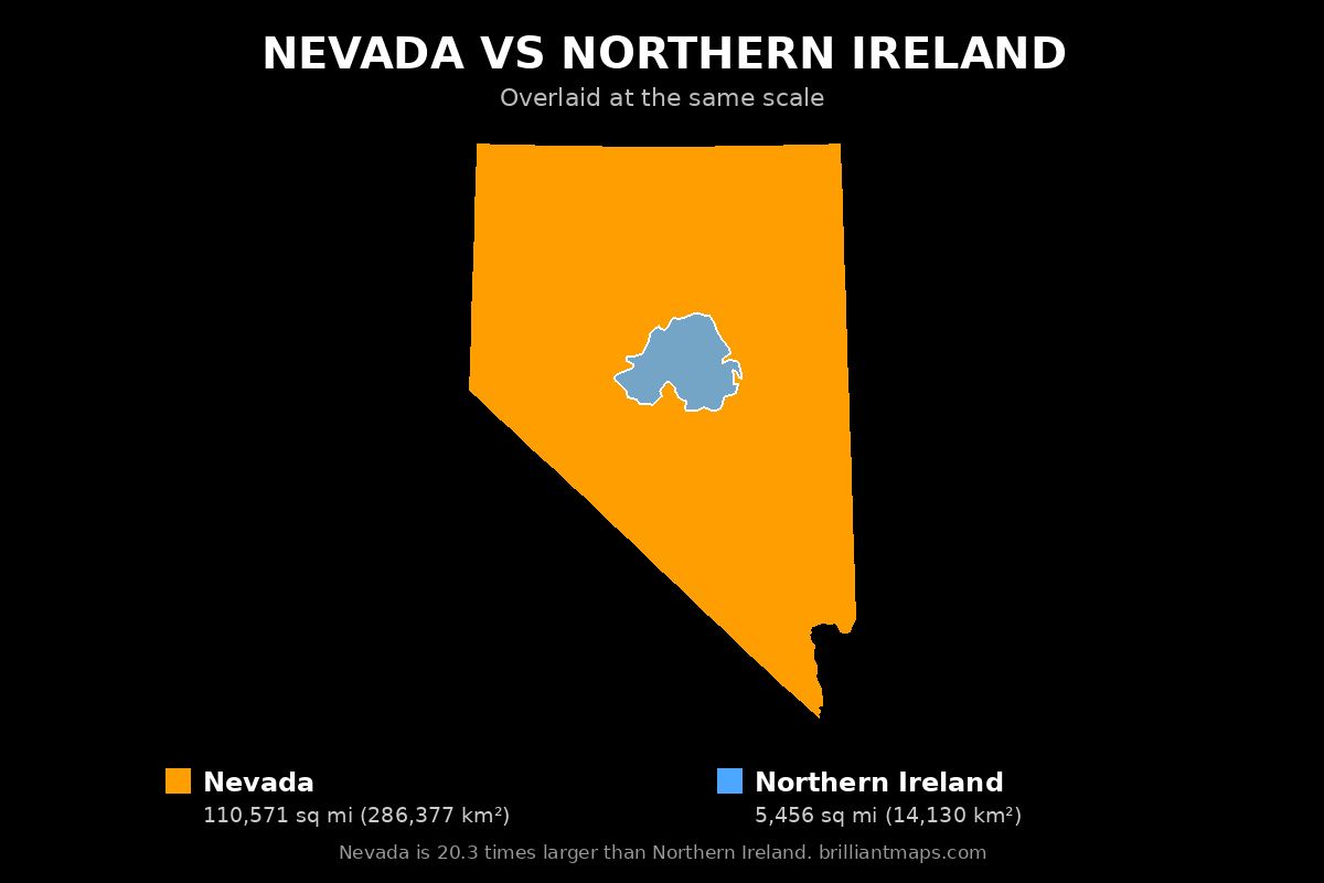 Nevada vs Northern Ireland Size Comparison Map