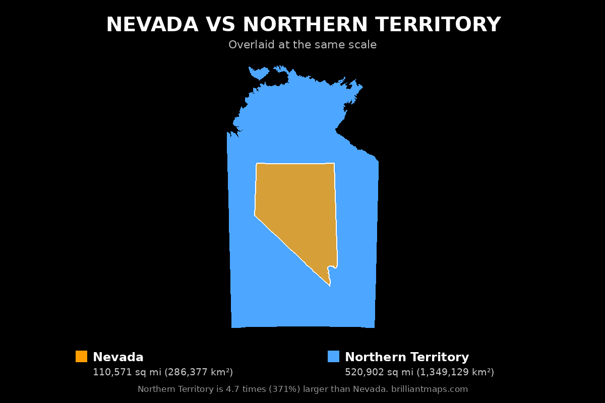 Nevada vs Northern Territory Size Comparison Map