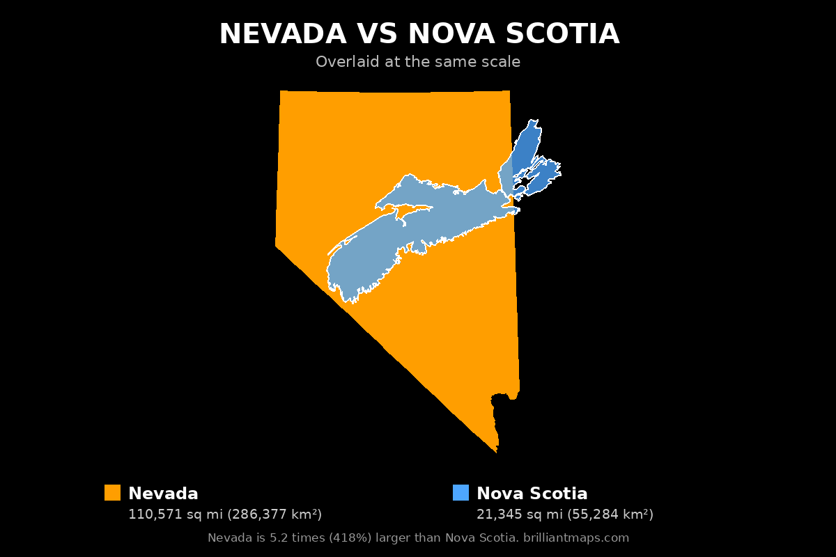 Nevada vs Nova Scotia Size Comparison Map