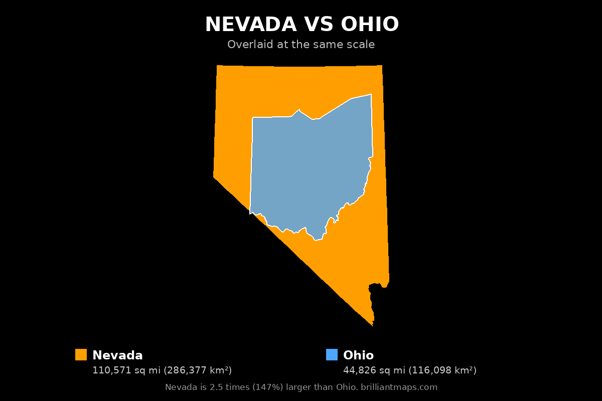 Nevada vs Ohio Size Comparison Map