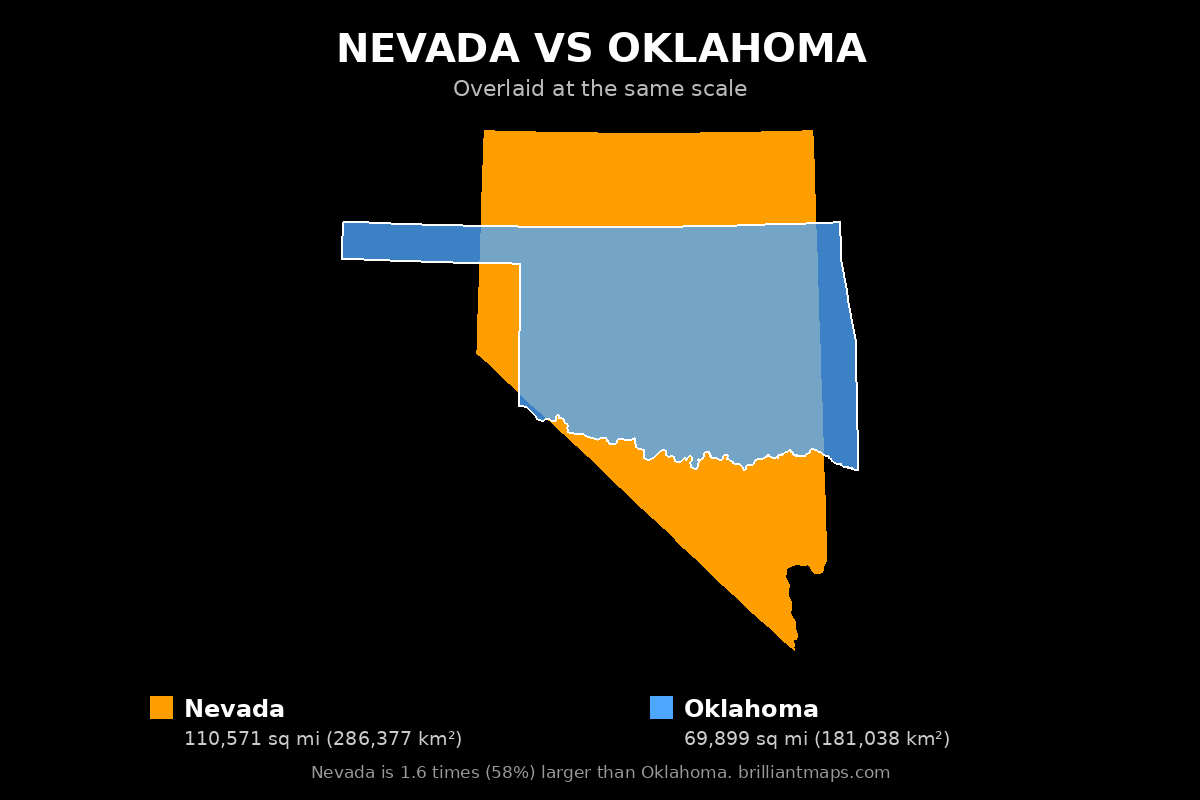 Nevada vs Oklahoma Size Comparison Map