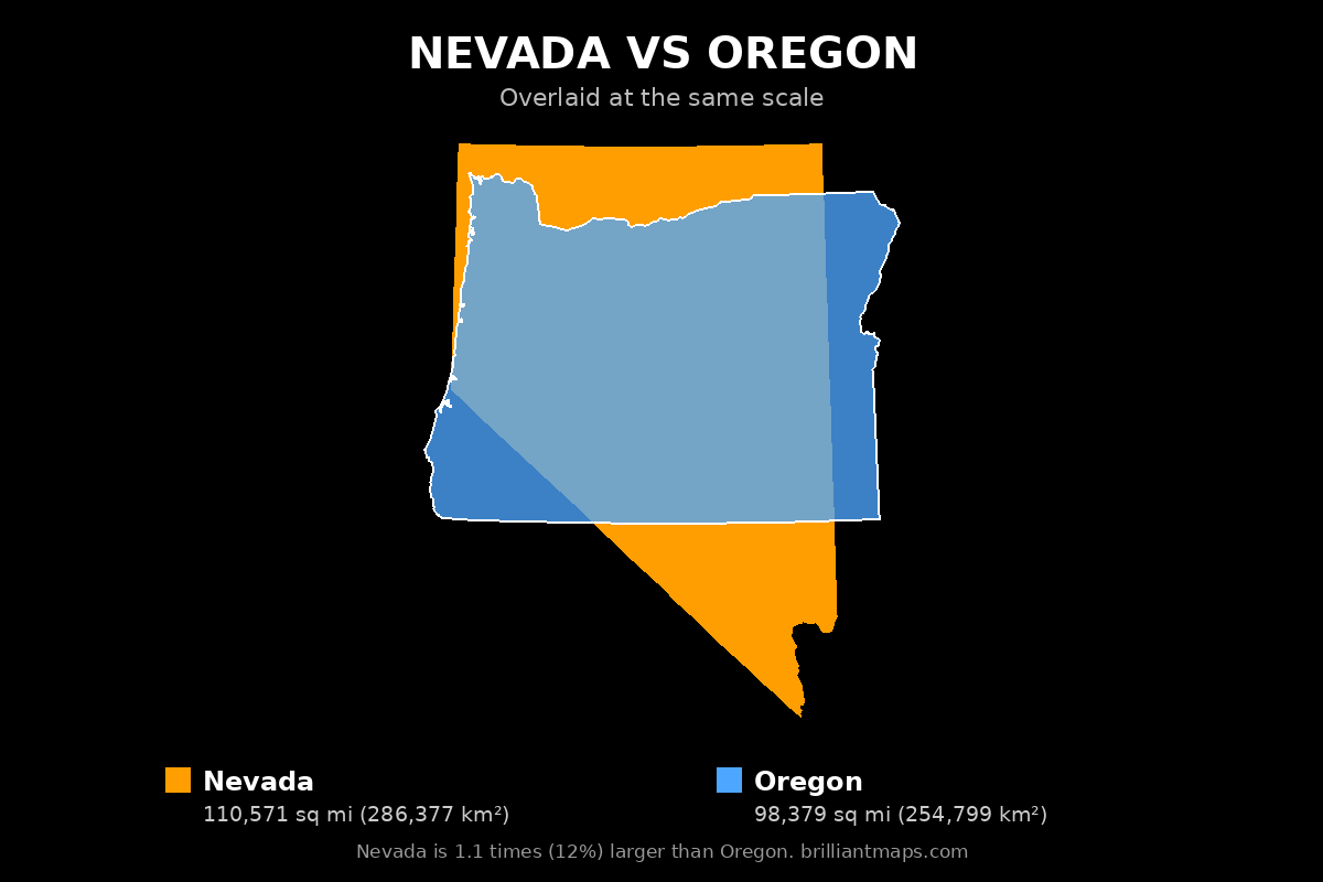 Nevada vs Oregon Size Comparison Map