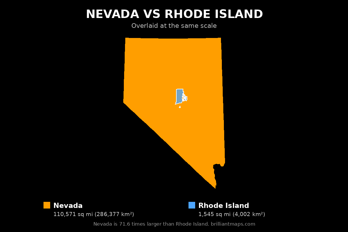 Nevada vs Rhode Island Size Comparison Map