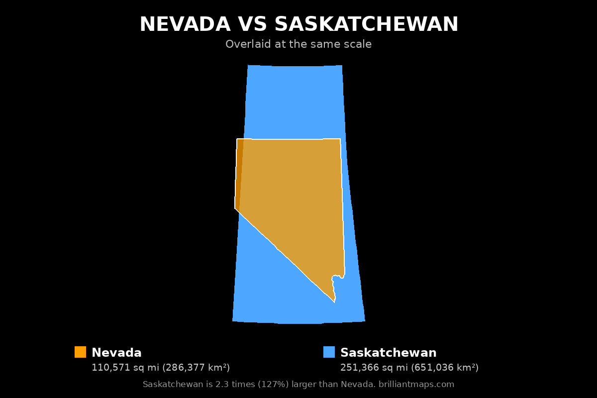 Nevada vs Saskatchewan Size Comparison Map