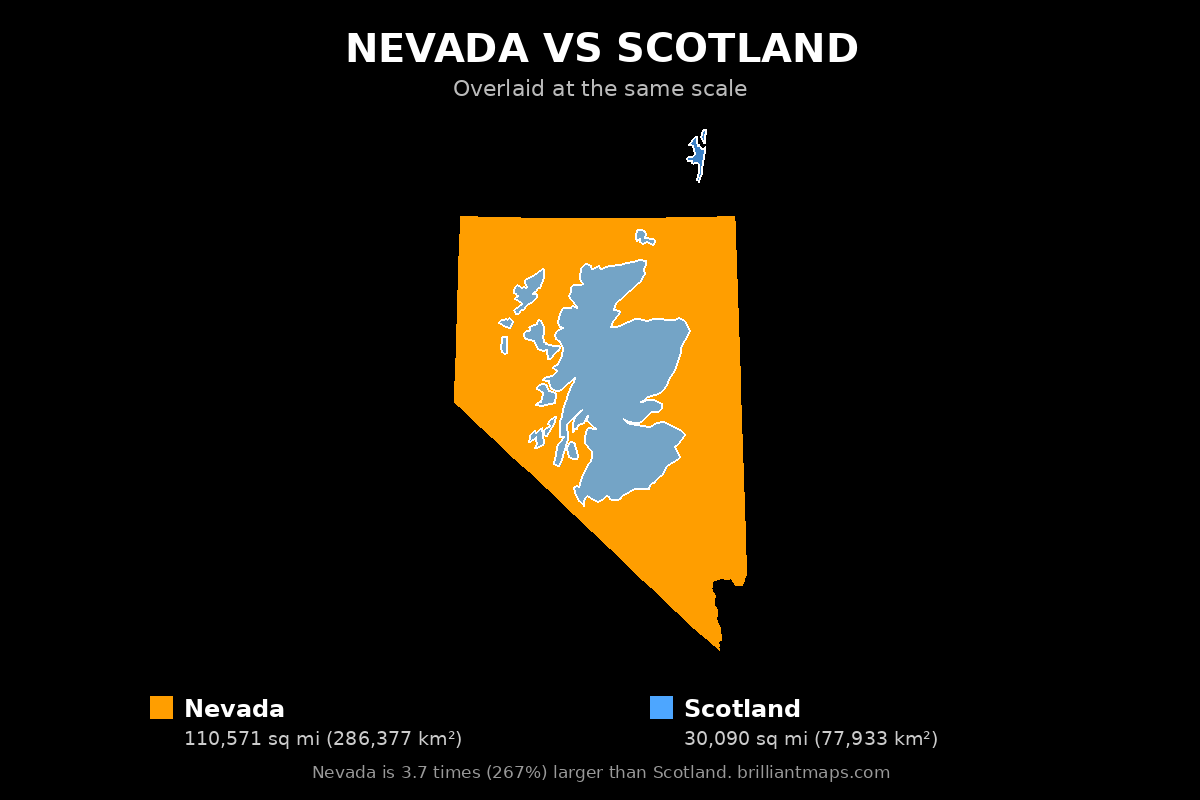 Nevada vs Scotland Size Comparison Map
