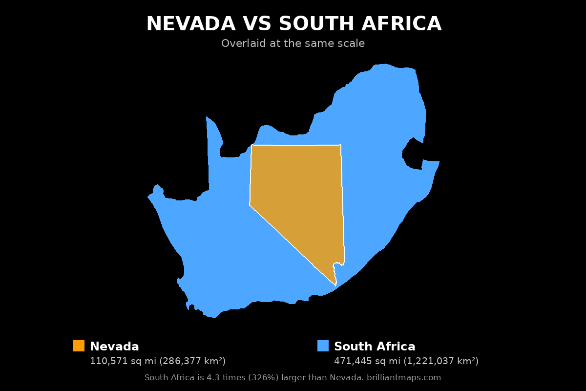 Nevada vs South Africa Size Comparison Map