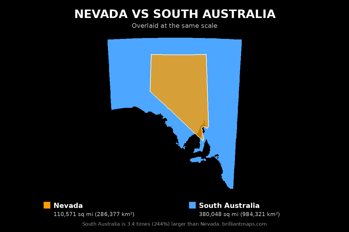 Nevada vs South Australia Size Comparison Map