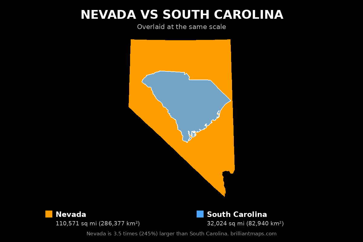 Nevada vs South Carolina Size Comparison Map