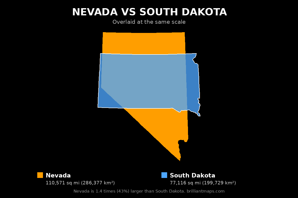 Nevada vs South Dakota Size Comparison Map