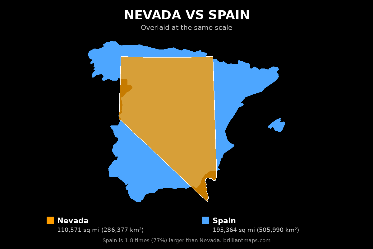 Nevada vs Spain Size Comparison Map