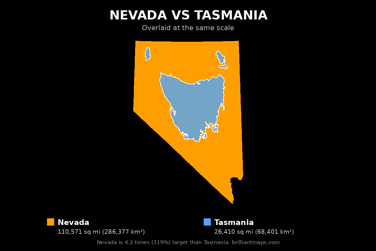 Nevada vs Tasmania Size Comparison Map