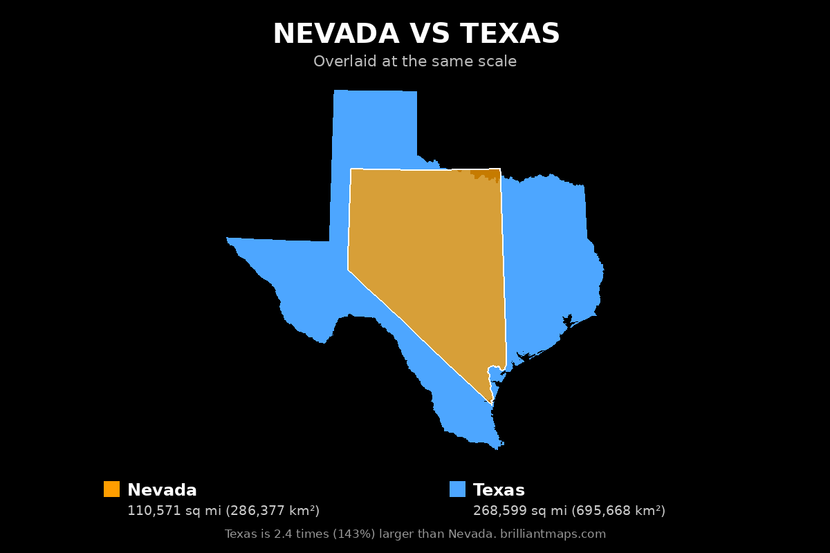 Nevada vs Texas Size Comparison Map