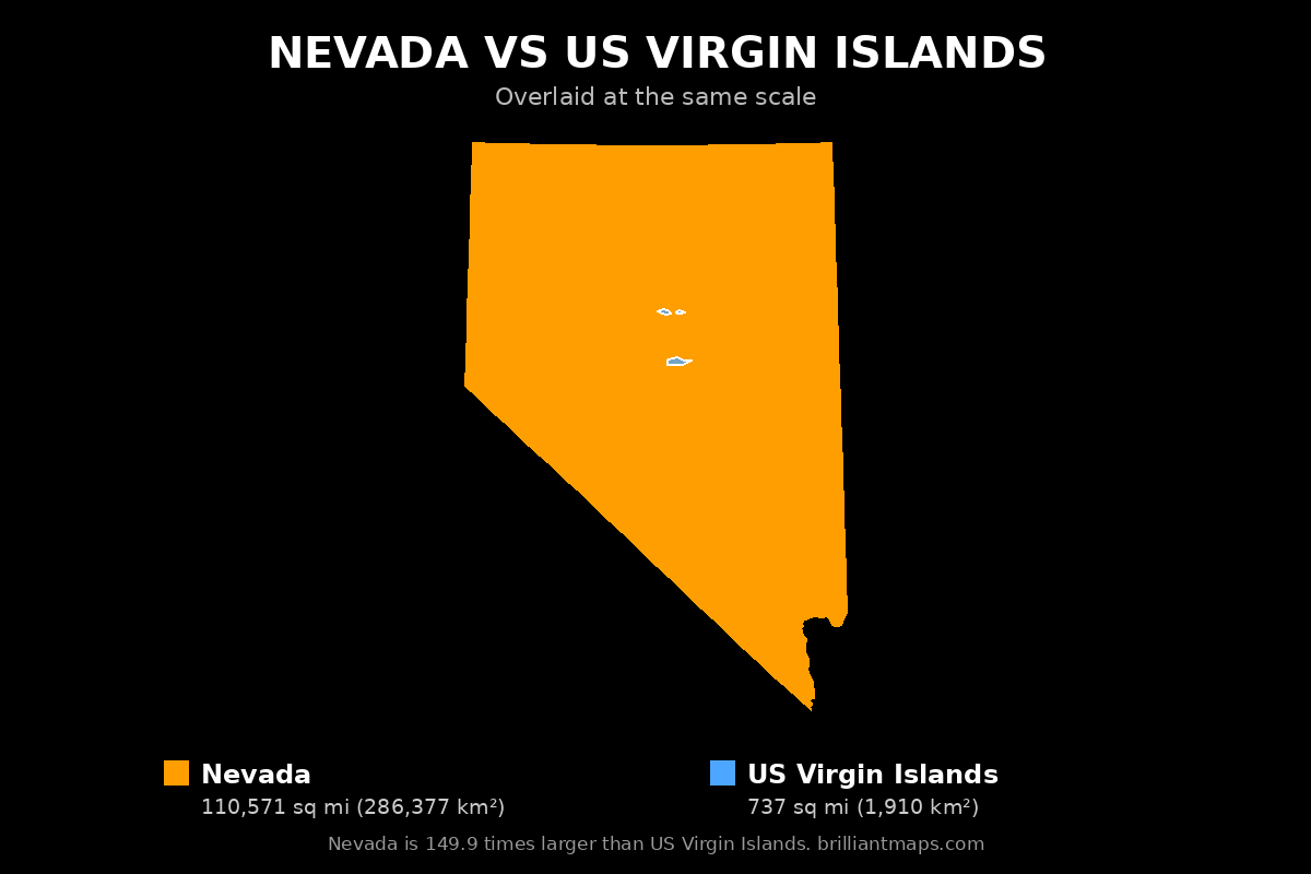Nevada vs US Virgin Islands Size Comparison Map