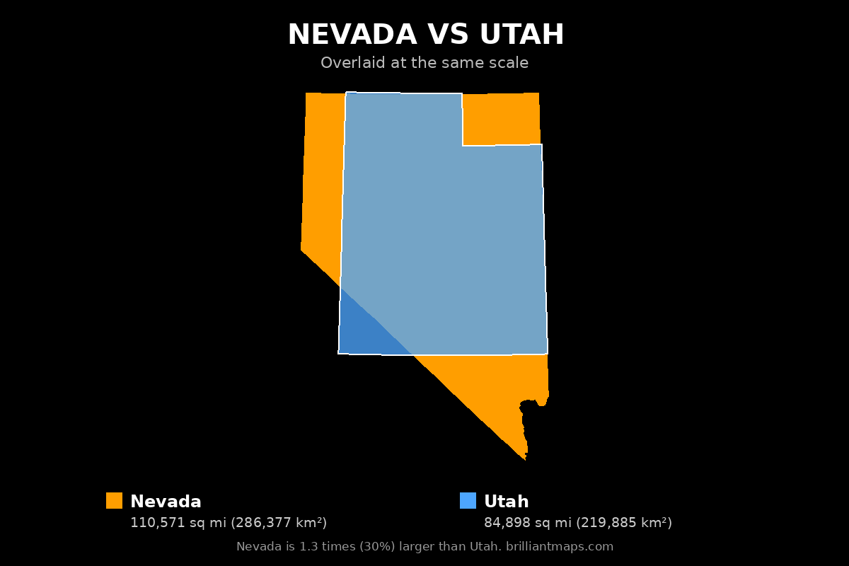 Nevada vs Utah Size Comparison Map