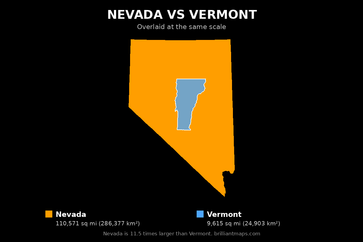 Nevada vs Vermont Size Comparison Map
