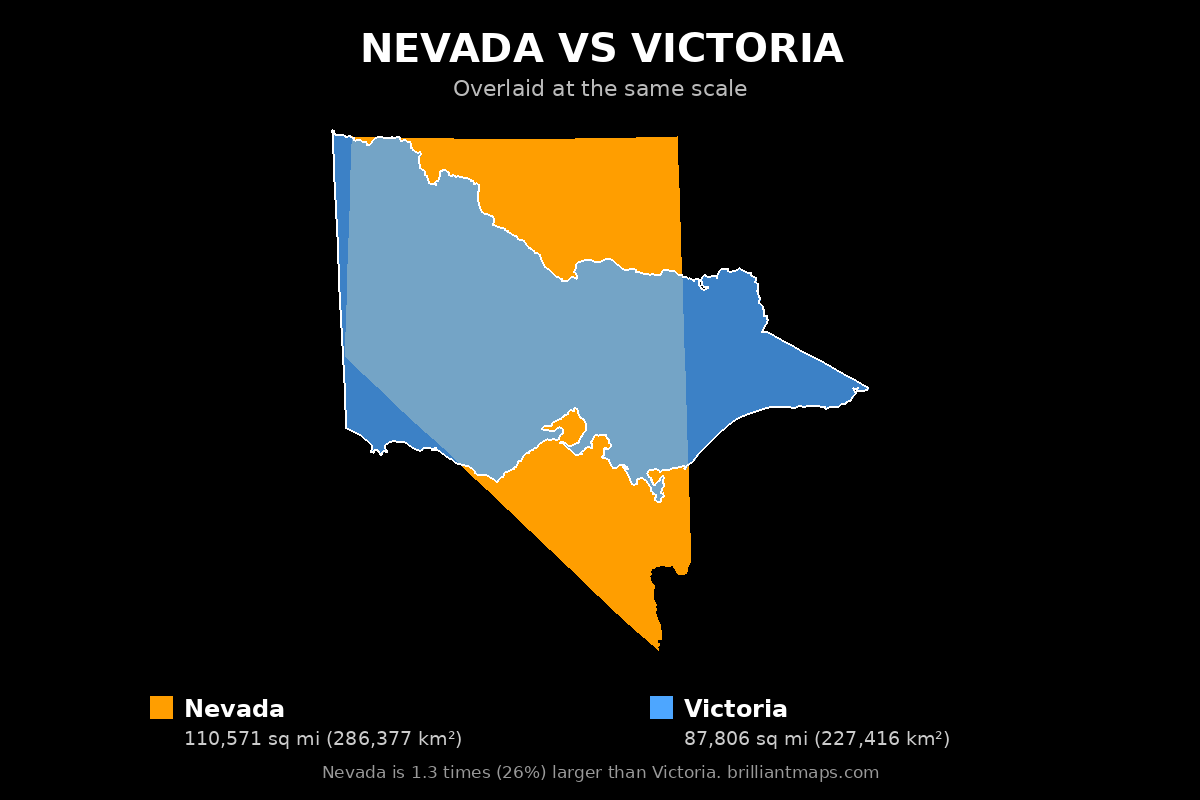 Nevada vs Victoria Size Comparison Map