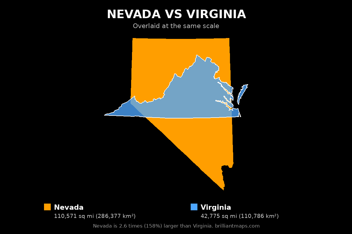 Nevada vs Virginia Size Comparison Map