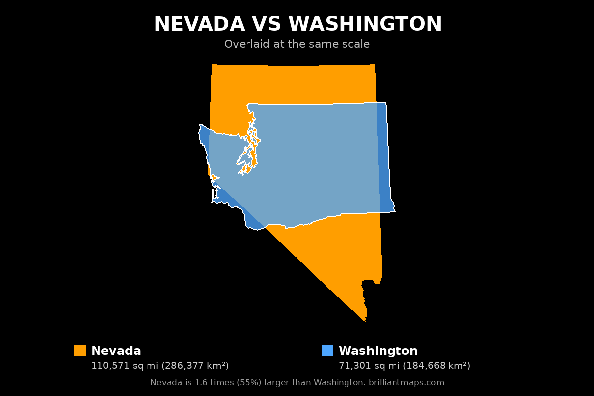 Nevada vs Washington Size Comparison Map