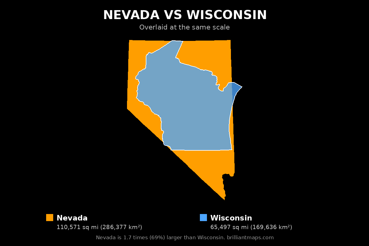 Nevada vs Wisconsin Size Comparison Map