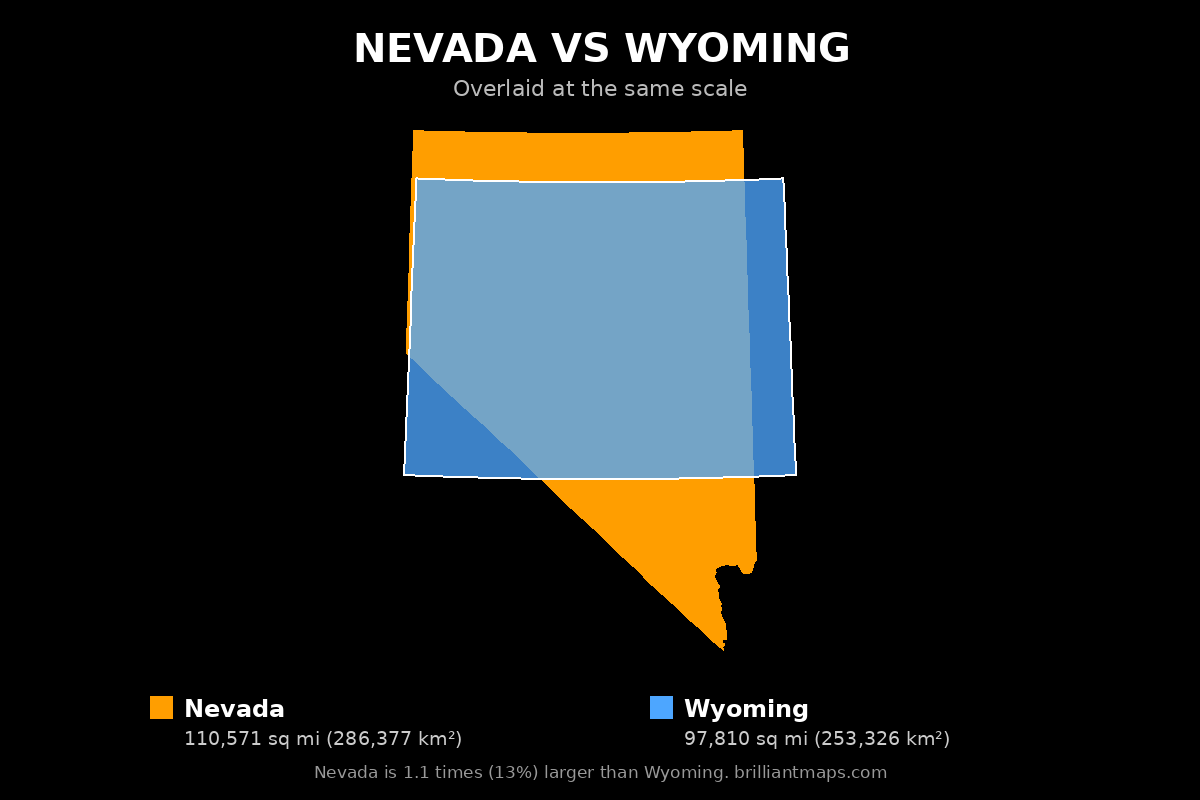 Nevada vs Wyoming Size Comparison Map